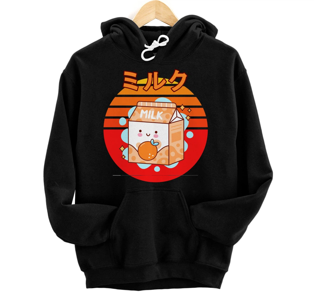 Cute Retro 90s Japanese Kawaii Orange Milk Shake Carton Pullover Hoodie