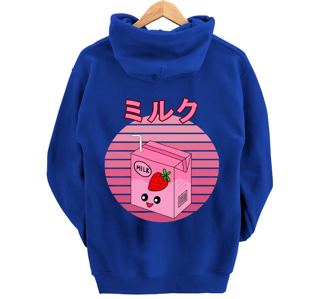 Cute Retro 90s Japanese Kawaii Strawberry Milk Shake Carton Pullover Hoodie