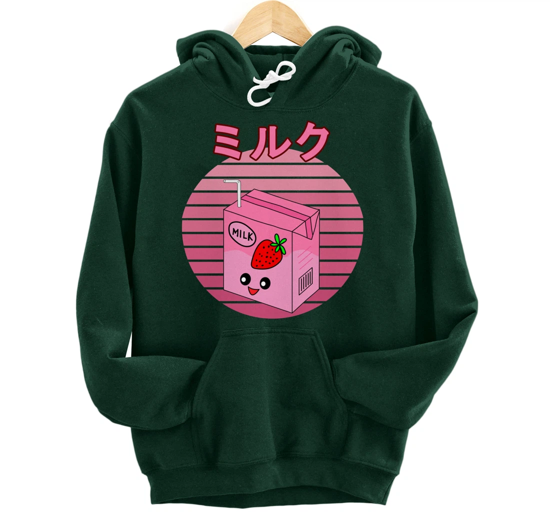 Cute Retro 90s Japanese Kawaii Strawberry Milk Shake Carton Pullover Hoodie