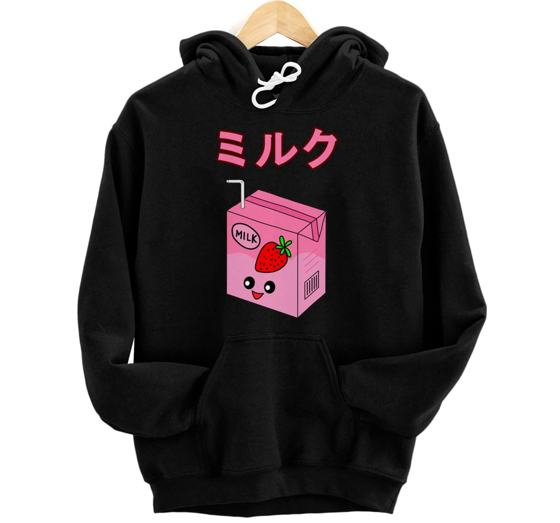 Cute Retro 90s Japanese Kawaii Strawberry Milk Shake Carton Pullover Hoodie