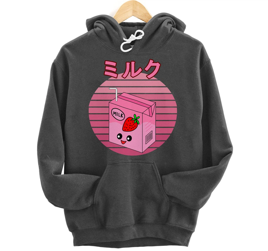 Cute Retro 90s Japanese Kawaii Strawberry Milk Shake Carton Pullover Hoodie