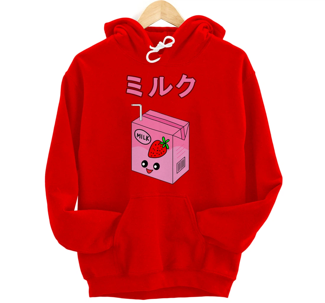 Cute Retro 90s Japanese Kawaii Strawberry Milk Shake Carton Pullover Hoodie