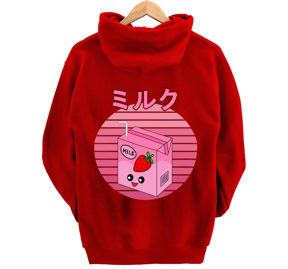 Cute Retro 90s Japanese Kawaii Strawberry Milk Shake Carton Pullover Hoodie
