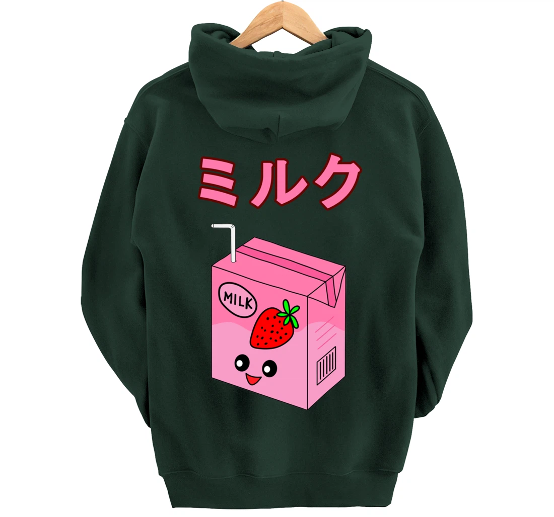 Cute Retro 90s Japanese Kawaii Strawberry Milk Shake Carton Pullover Hoodie