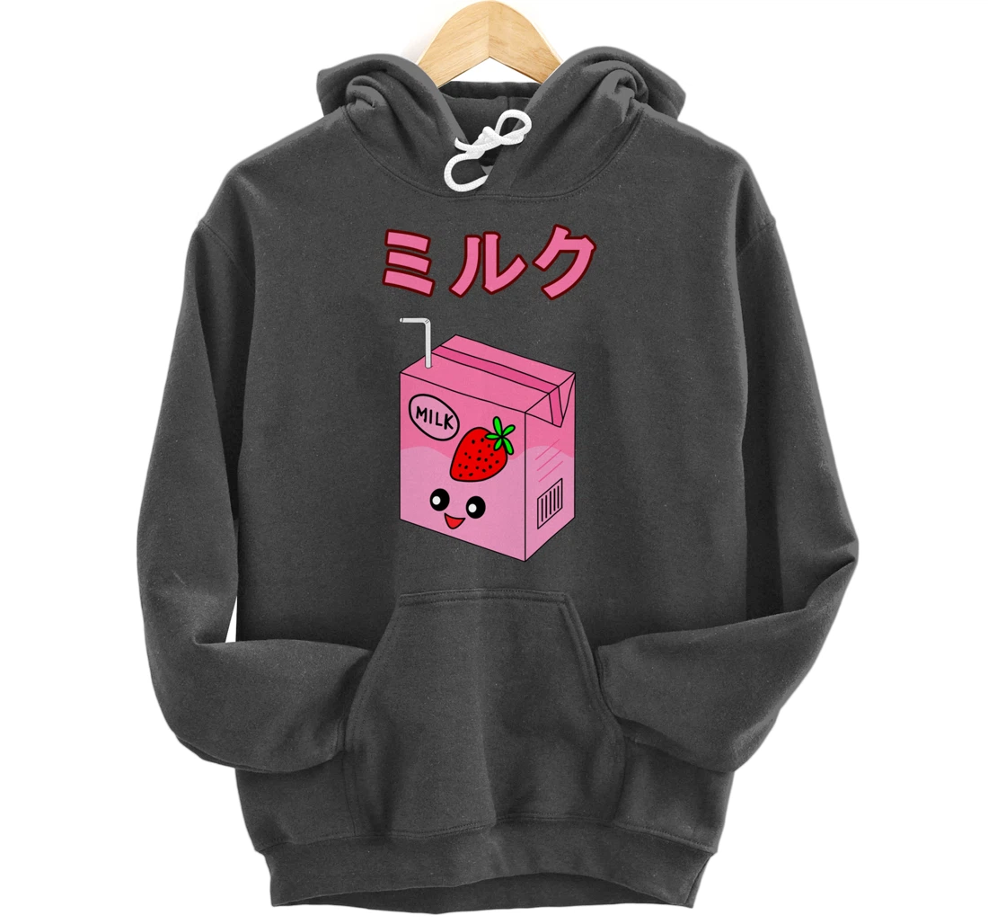 Cute Retro 90s Japanese Kawaii Strawberry Milk Shake Carton Pullover Hoodie