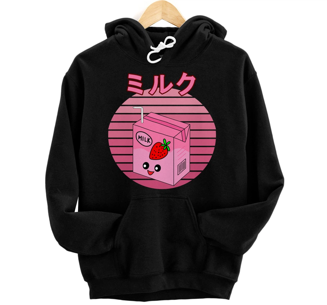 Cute Retro 90s Japanese Kawaii Strawberry Milk Shake Carton Pullover Hoodie