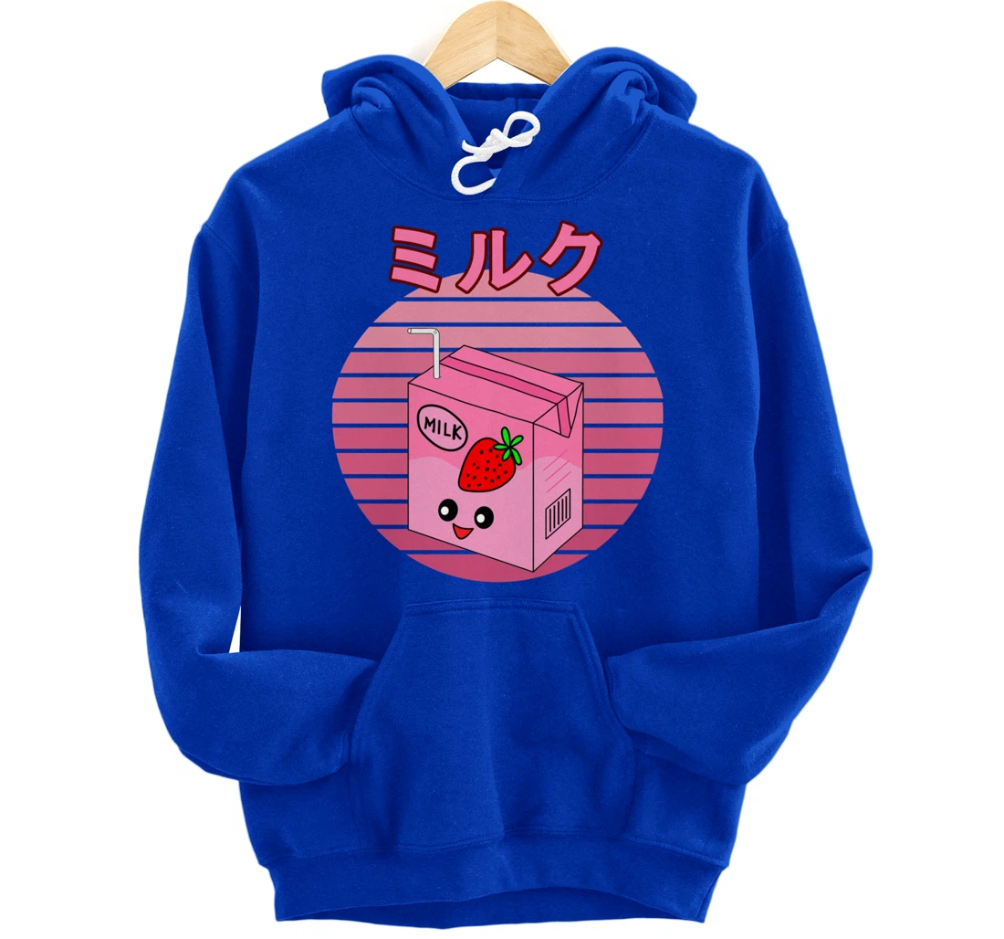 Cute Retro 90s Japanese Kawaii Strawberry Milk Shake Carton Pullover Hoodie