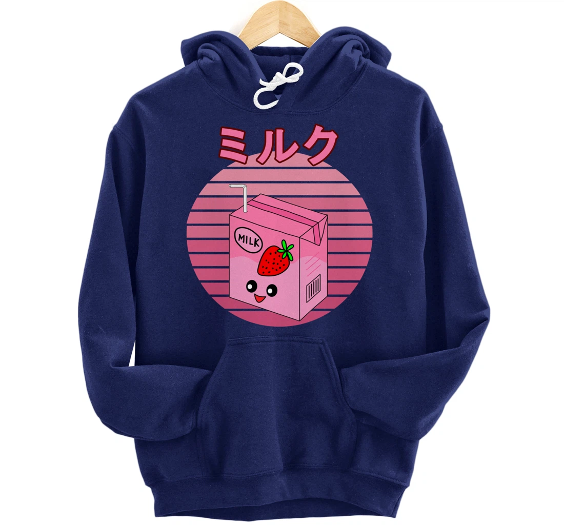 Cute Retro 90s Japanese Kawaii Strawberry Milk Shake Carton Pullover Hoodie