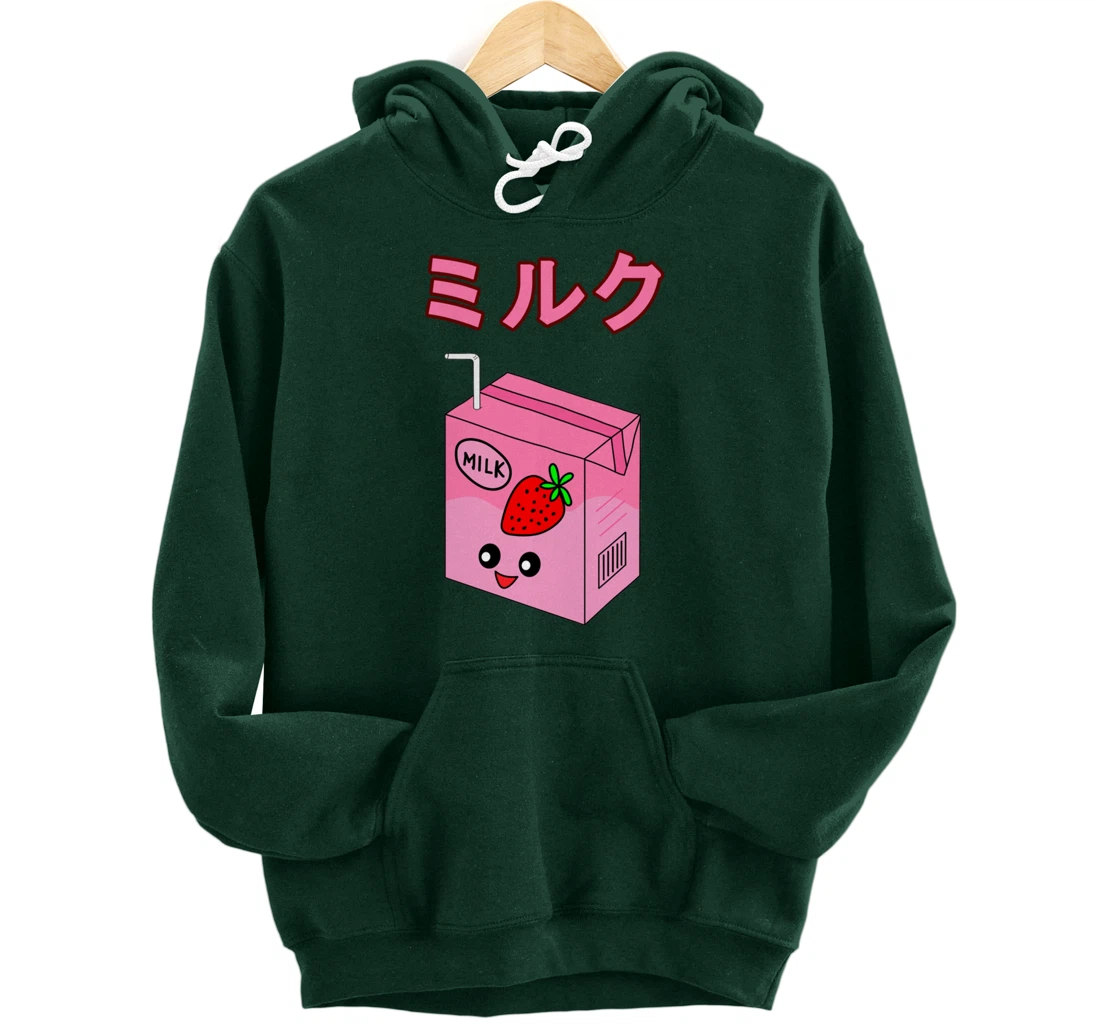 Cute Retro 90s Japanese Kawaii Strawberry Milk Shake Carton Pullover Hoodie