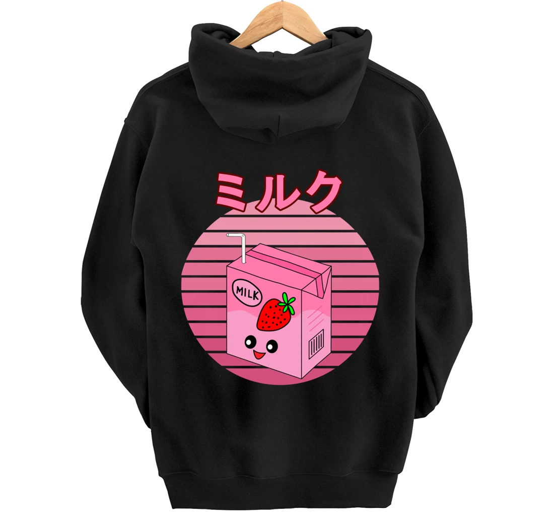 Cute Retro 90s Japanese Kawaii Strawberry Milk Shake Carton Pullover Hoodie