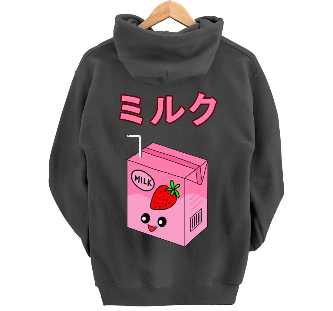 Cute Retro 90s Japanese Kawaii Strawberry Milk Shake Carton Pullover Hoodie
