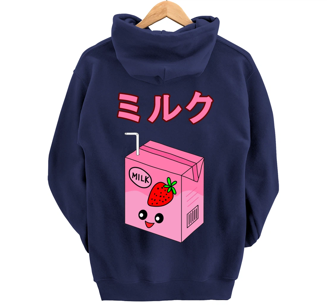 Cute Retro 90s Japanese Kawaii Strawberry Milk Shake Carton Pullover Hoodie