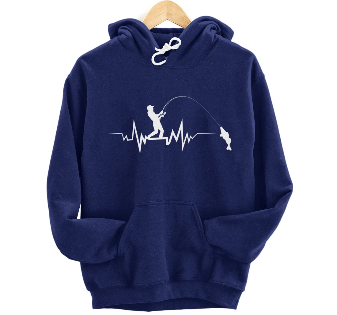 Fishing Heartbeat Funny Design For Fisherman Pullover Hoodie