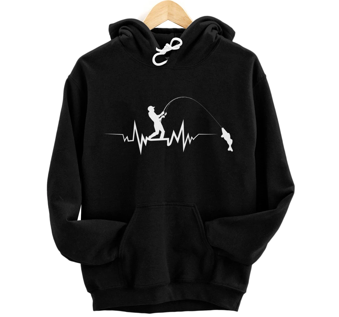 Fishing Heartbeat Funny Design For Fisherman Pullover Hoodie