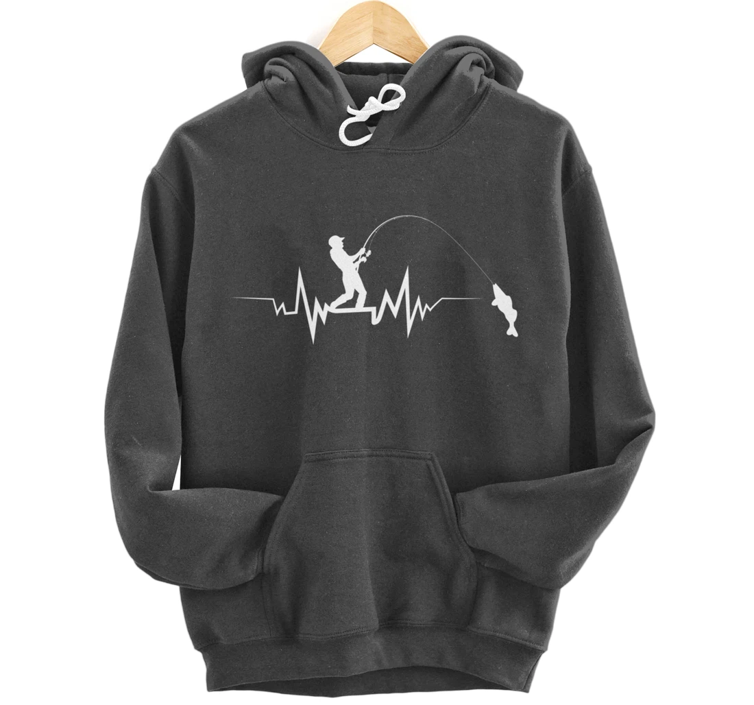 Fishing Heartbeat Funny Design For Fisherman Pullover Hoodie