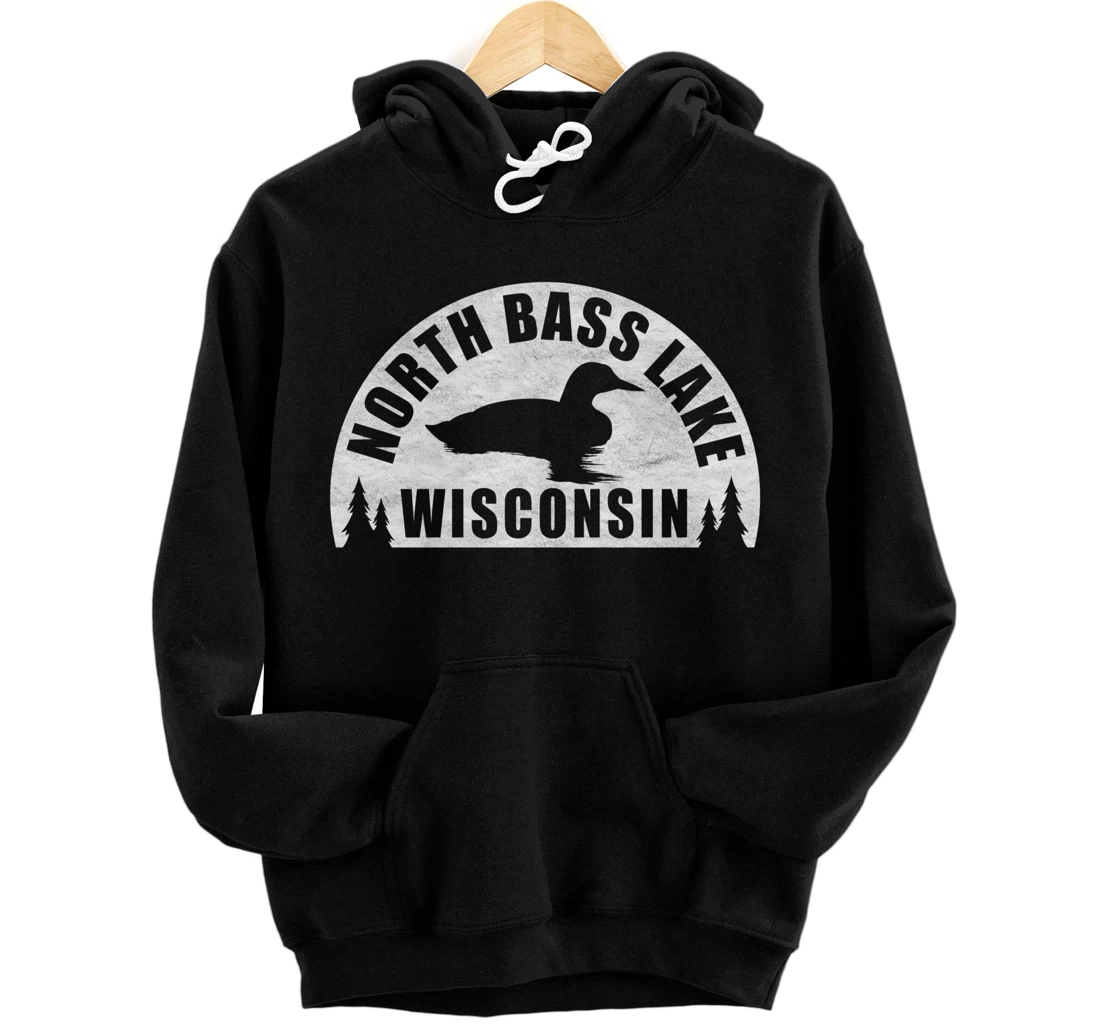 North Bass Lake Northern Wisconsin Loon Pullover Hoodie