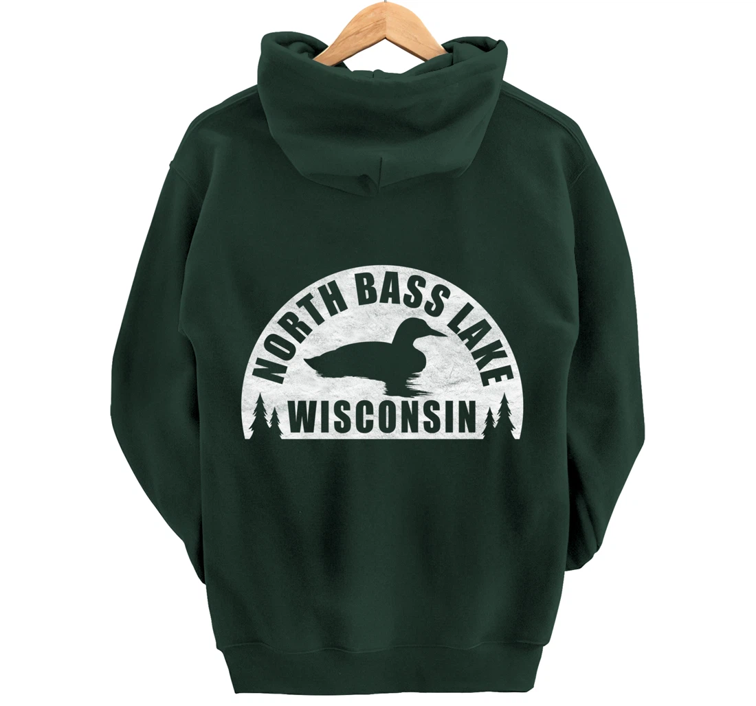 North Bass Lake Northern Wisconsin Loon Pullover Hoodie