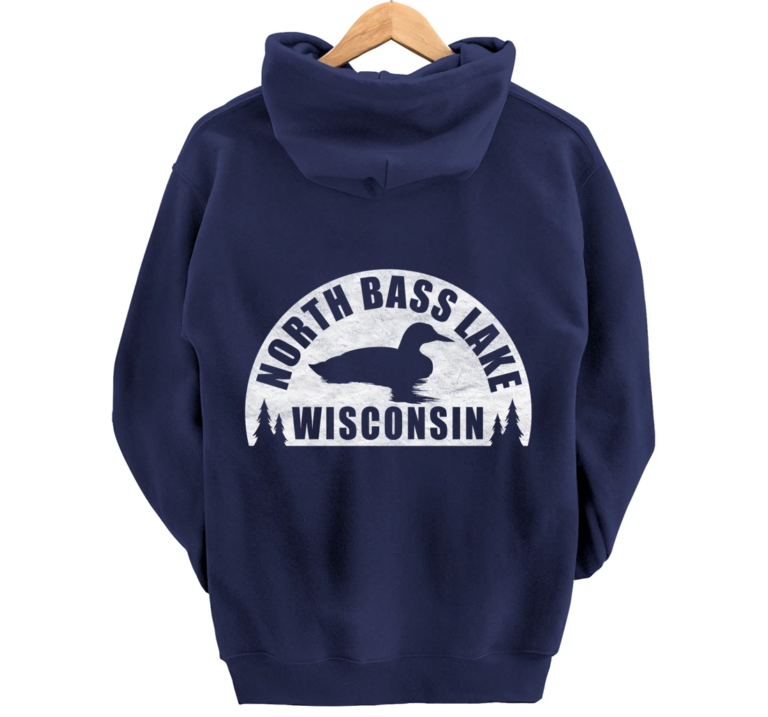 North Bass Lake Northern Wisconsin Loon Pullover Hoodie