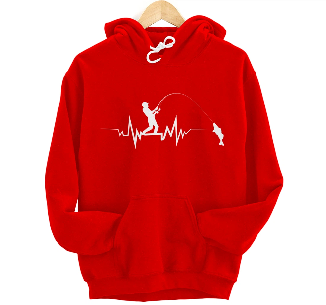 Fishing Heartbeat Funny Design For Fisherman Pullover Hoodie