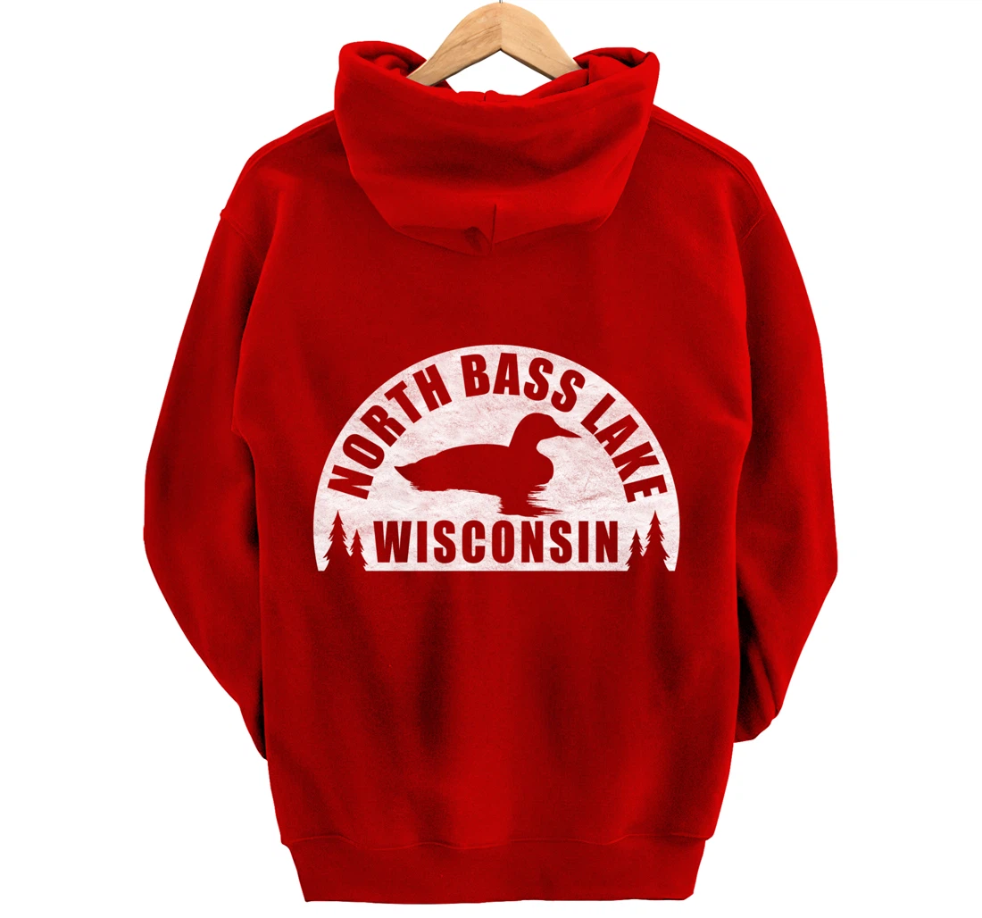 North Bass Lake Northern Wisconsin Loon Pullover Hoodie