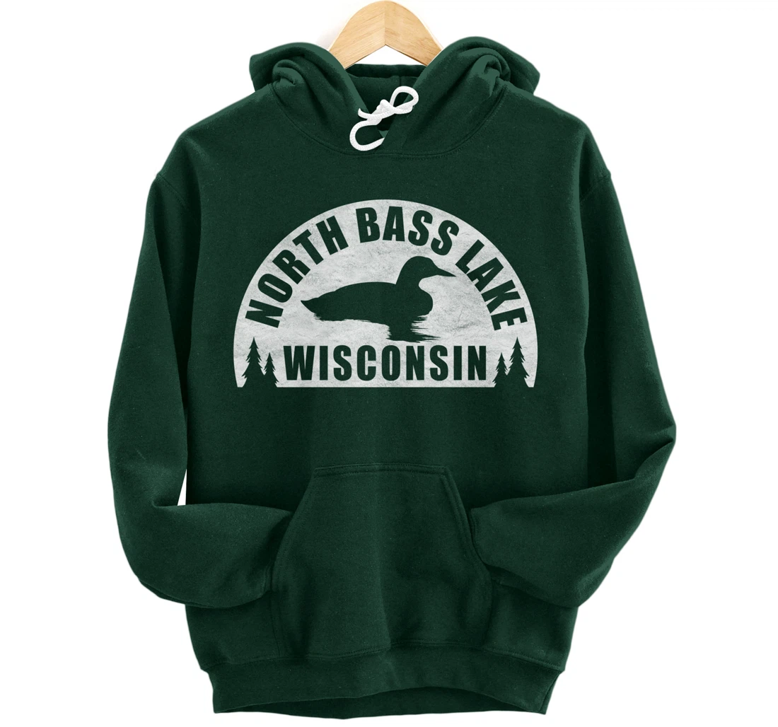 North Bass Lake Northern Wisconsin Loon Pullover Hoodie