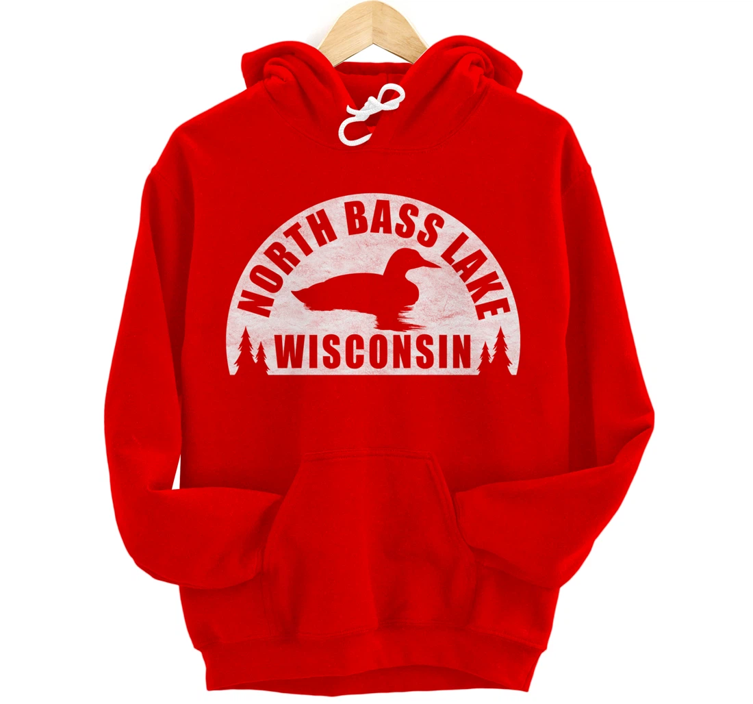 North Bass Lake Northern Wisconsin Loon Pullover Hoodie