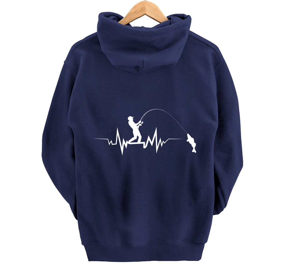 Fishing Heartbeat Funny Design For Fisherman Pullover Hoodie