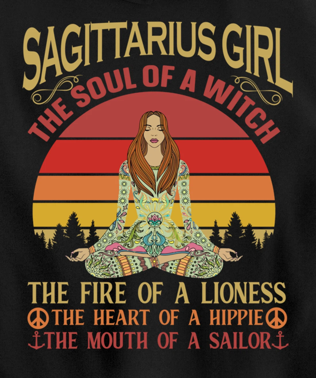 Sagittarius Girl Zodiac Star Sign Meditation Yoga Vintage Pullover Hoodie