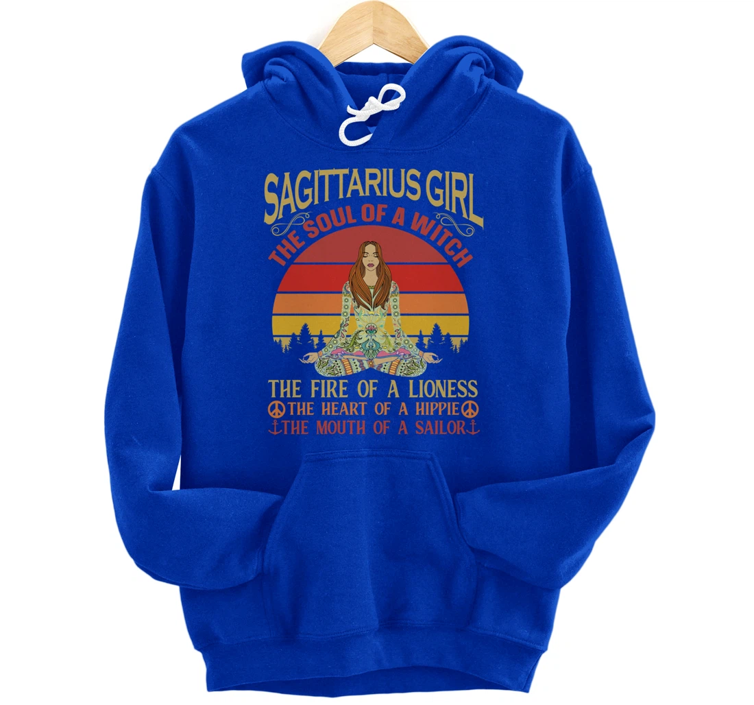 Sagittarius Girl Zodiac Star Sign Meditation Yoga Vintage Pullover Hoodie