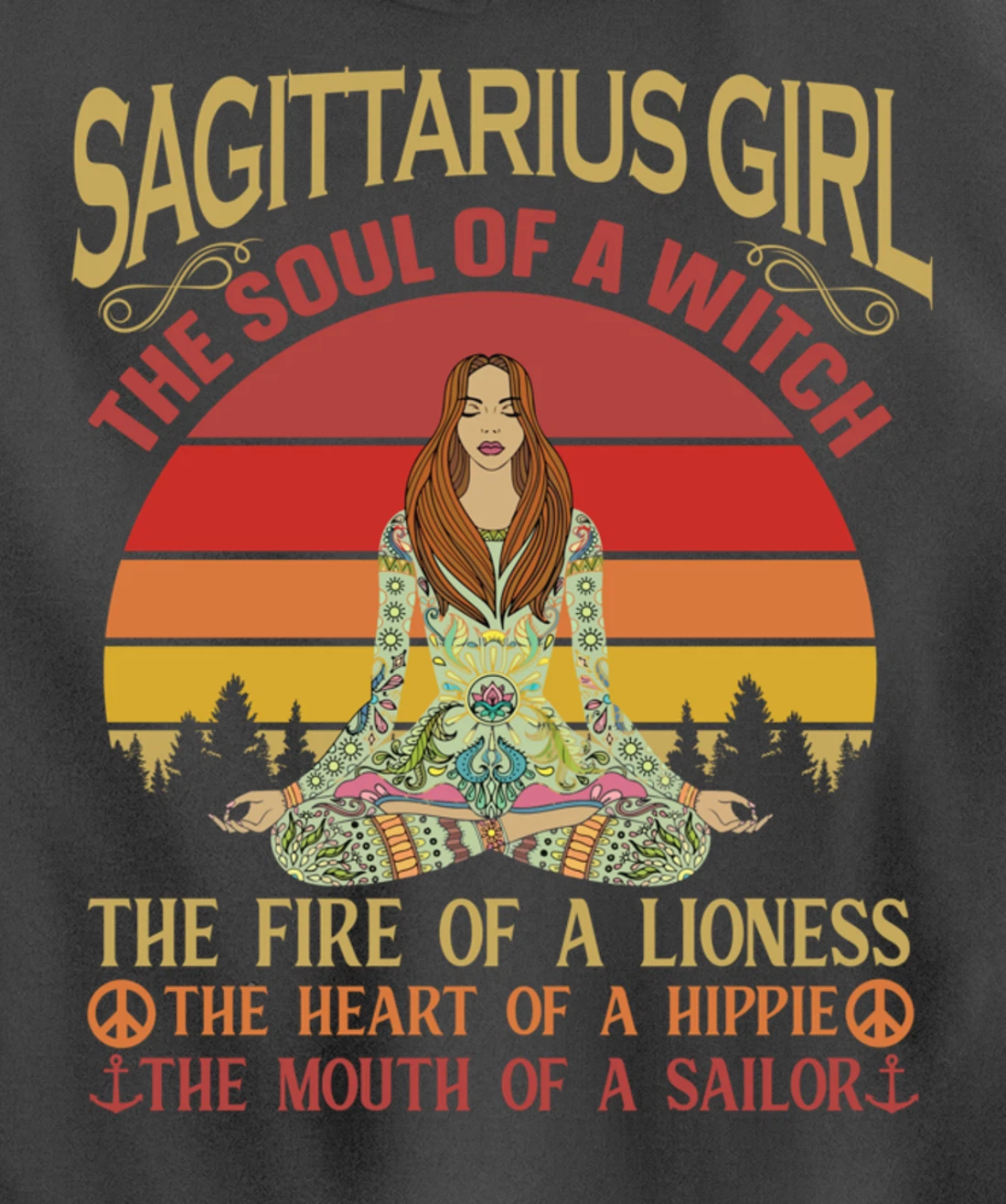 Sagittarius Girl Zodiac Star Sign Meditation Yoga Vintage Pullover Hoodie