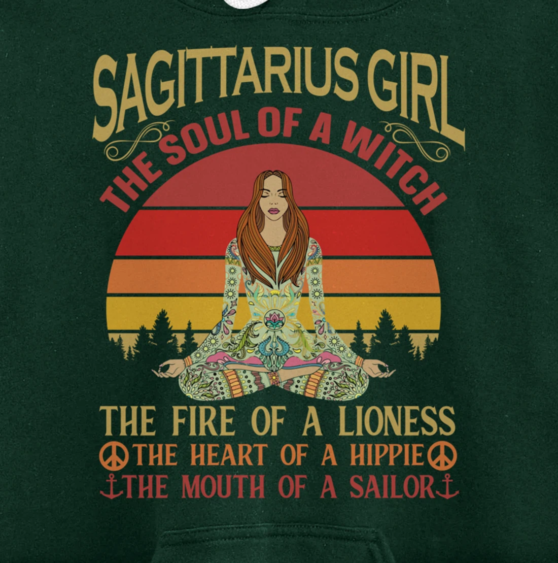 Sagittarius Girl Zodiac Star Sign Meditation Yoga Vintage Pullover Hoodie