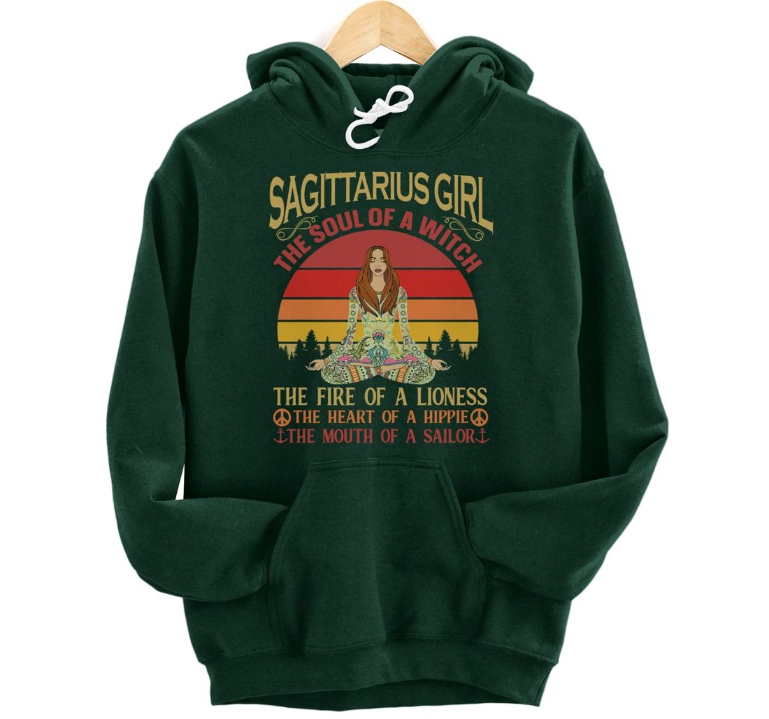 Sagittarius Girl Zodiac Star Sign Meditation Yoga Vintage Pullover Hoodie