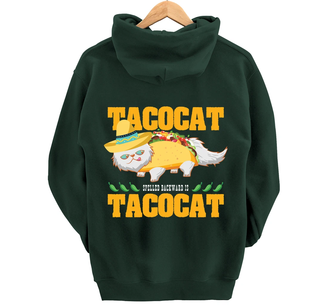 Tacocat Spelled Backwards Funny Cat Lover Mexican Food Tacos Pullover Hoodie
