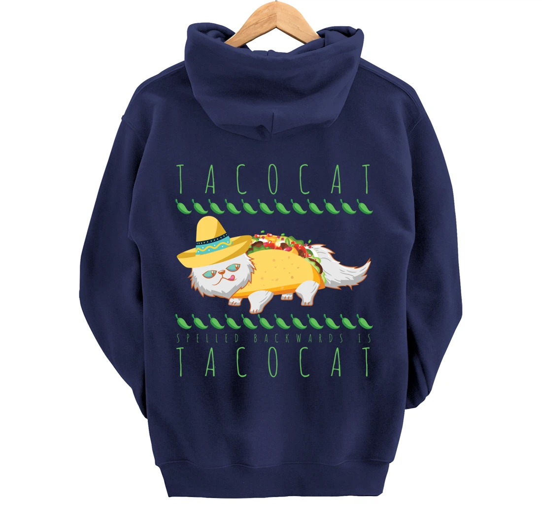 Tacocat Spelled Backward Is Tacocat Funny Mexican Cat Tacos Pullover Hoodie