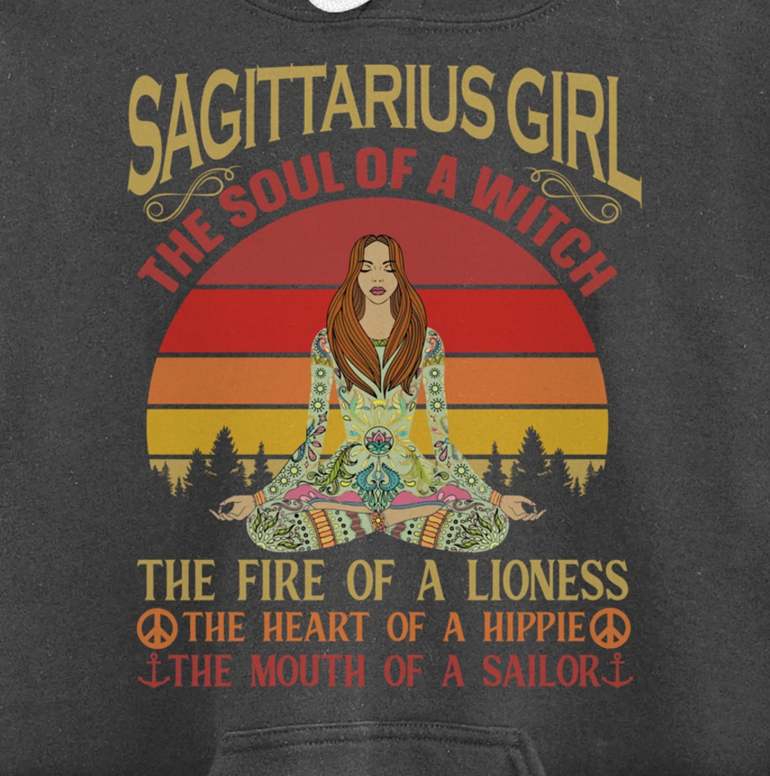 Sagittarius Girl Zodiac Star Sign Meditation Yoga Vintage Pullover Hoodie