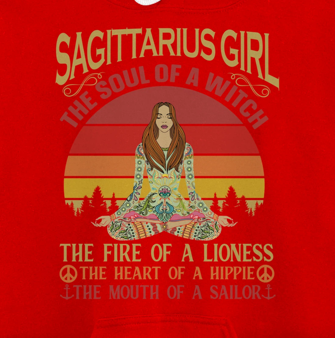 Sagittarius Girl Zodiac Star Sign Meditation Yoga Vintage Pullover Hoodie