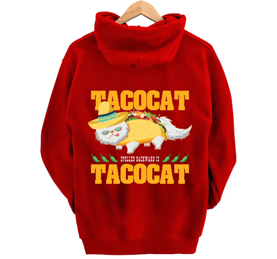 Tacocat Spelled Backwards Funny Cat Lover Mexican Food Tacos Pullover Hoodie