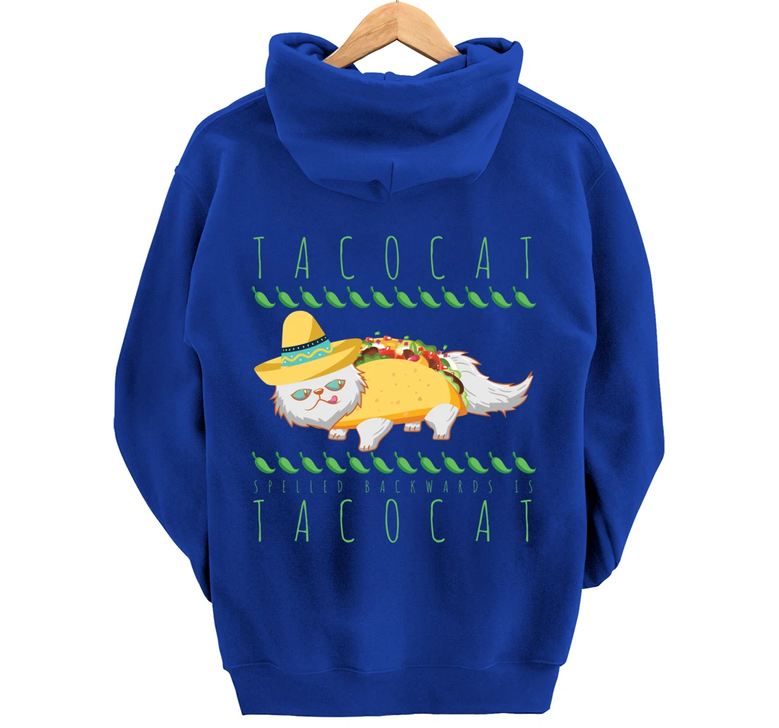 Tacocat Spelled Backward Is Tacocat Funny Mexican Cat Tacos Pullover Hoodie
