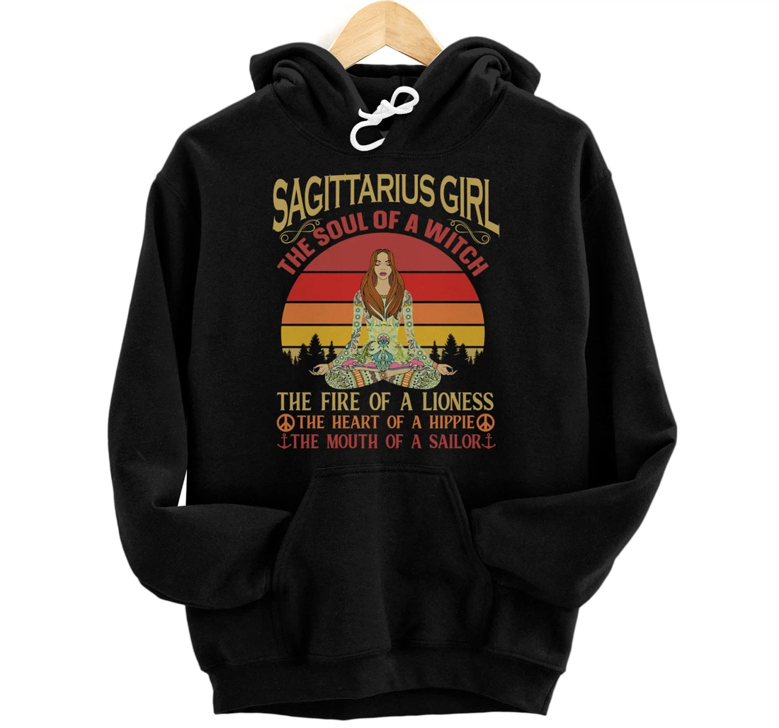 Sagittarius Girl Zodiac Star Sign Meditation Yoga Vintage Pullover Hoodie