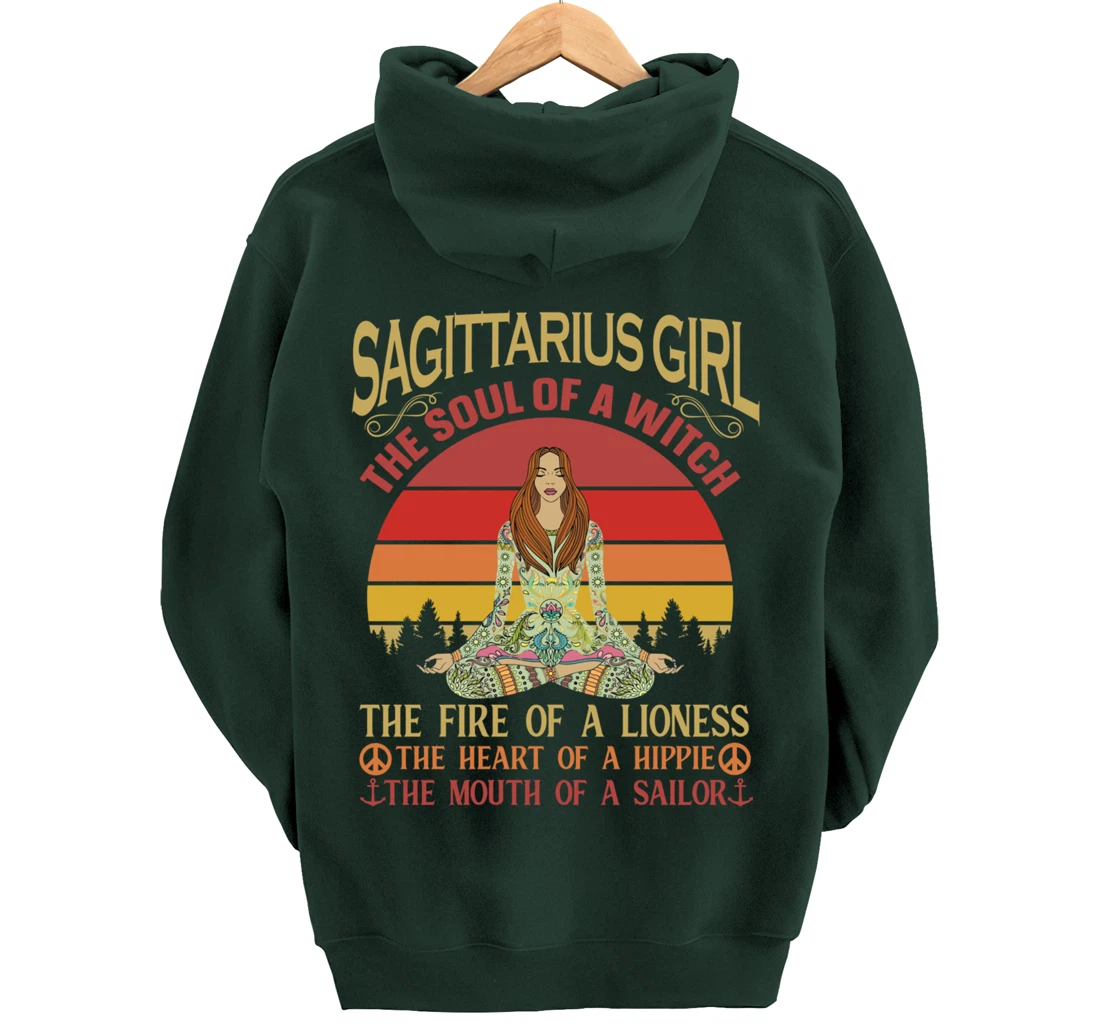 Sagittarius Girl Zodiac Star Sign Meditation Yoga Vintage Pullover Hoodie