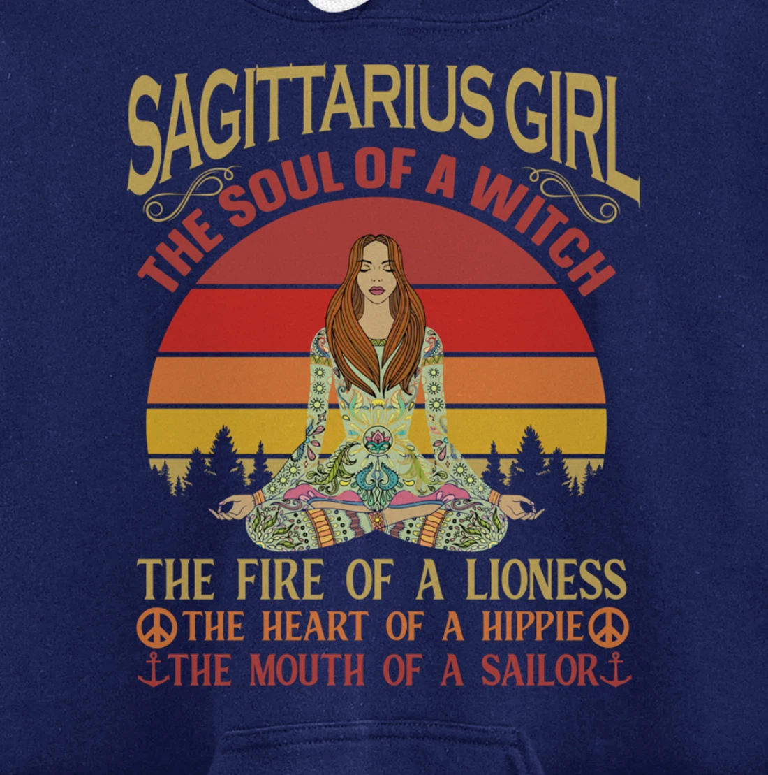 Sagittarius Girl Zodiac Star Sign Meditation Yoga Vintage Pullover Hoodie
