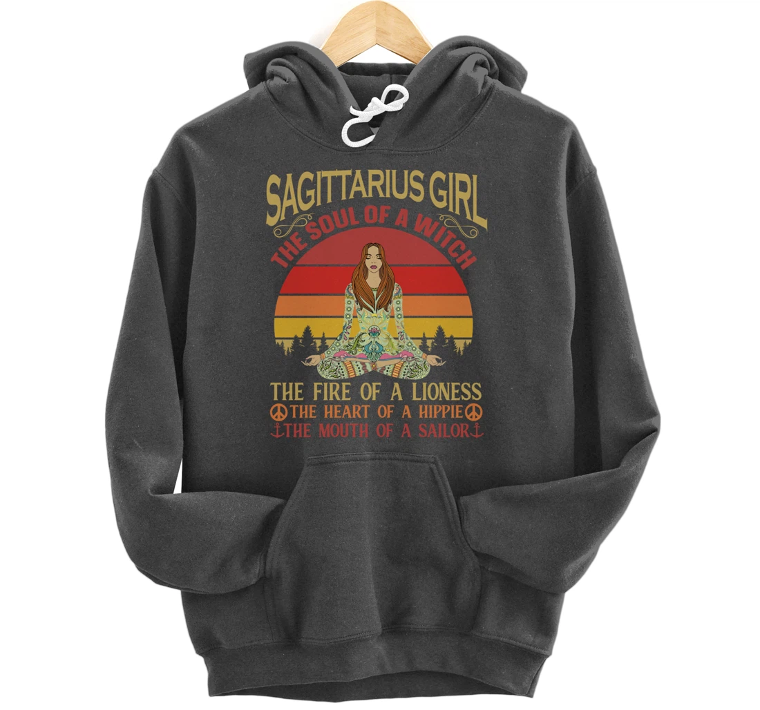 Sagittarius Girl Zodiac Star Sign Meditation Yoga Vintage Pullover Hoodie