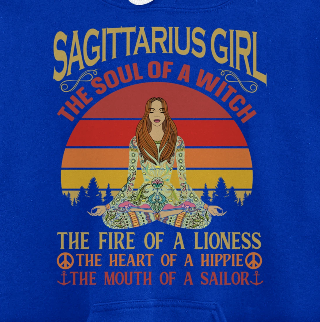 Sagittarius Girl Zodiac Star Sign Meditation Yoga Vintage Pullover Hoodie