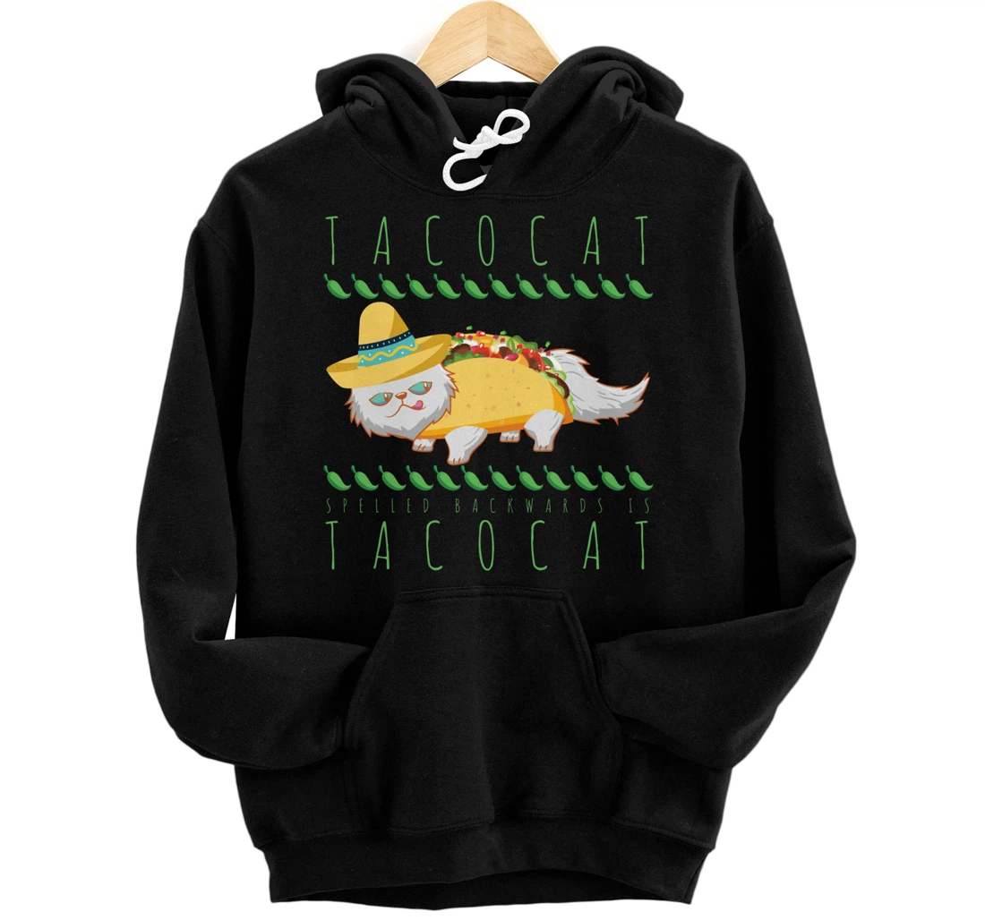 Tacocat Spelled Backward Is Tacocat Funny Mexican Cat Tacos Pullover Hoodie