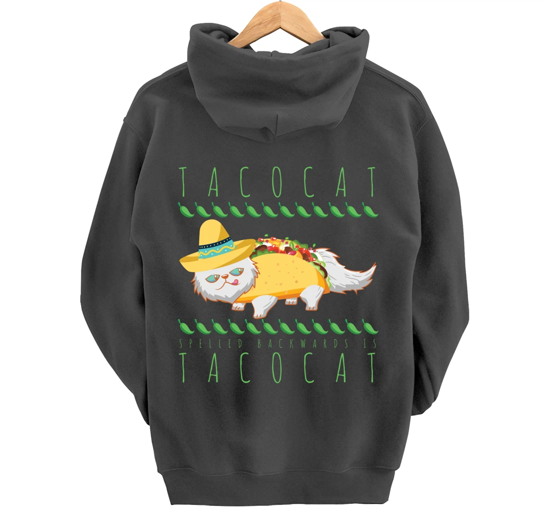 Tacocat Spelled Backward Is Tacocat Funny Mexican Cat Tacos Pullover Hoodie