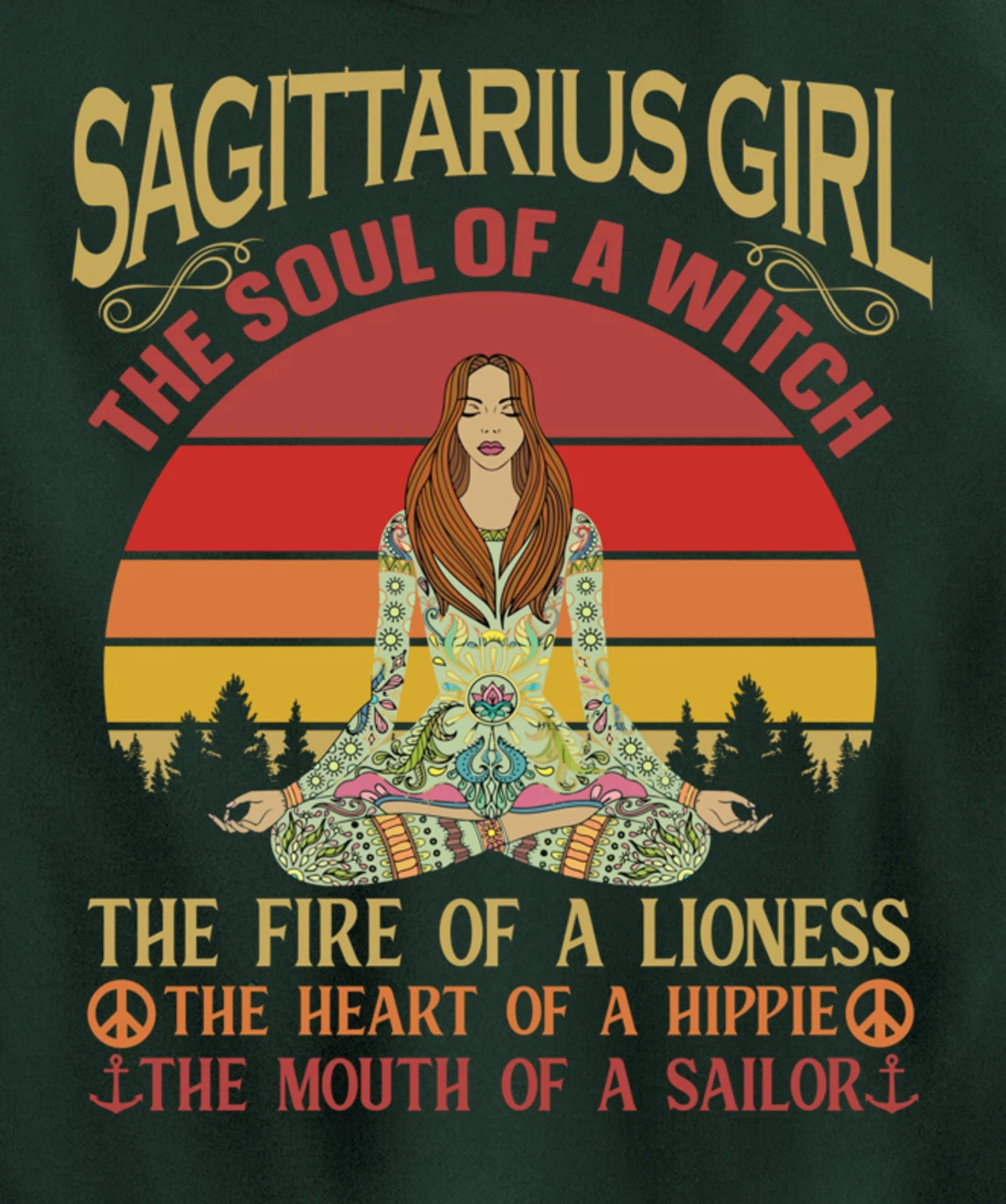 Sagittarius Girl Zodiac Star Sign Meditation Yoga Vintage Pullover Hoodie