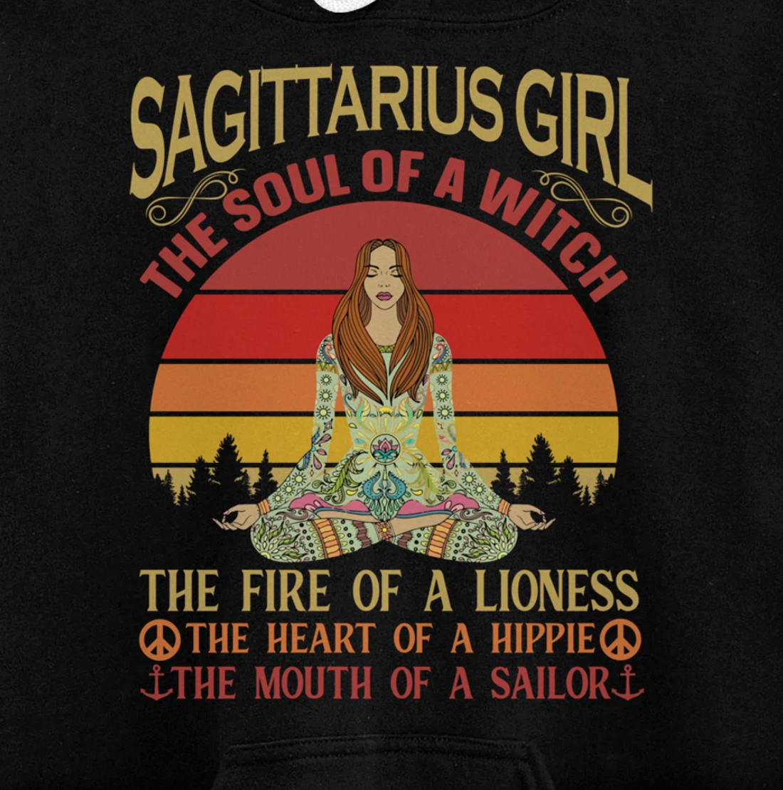 Sagittarius Girl Zodiac Star Sign Meditation Yoga Vintage Pullover Hoodie