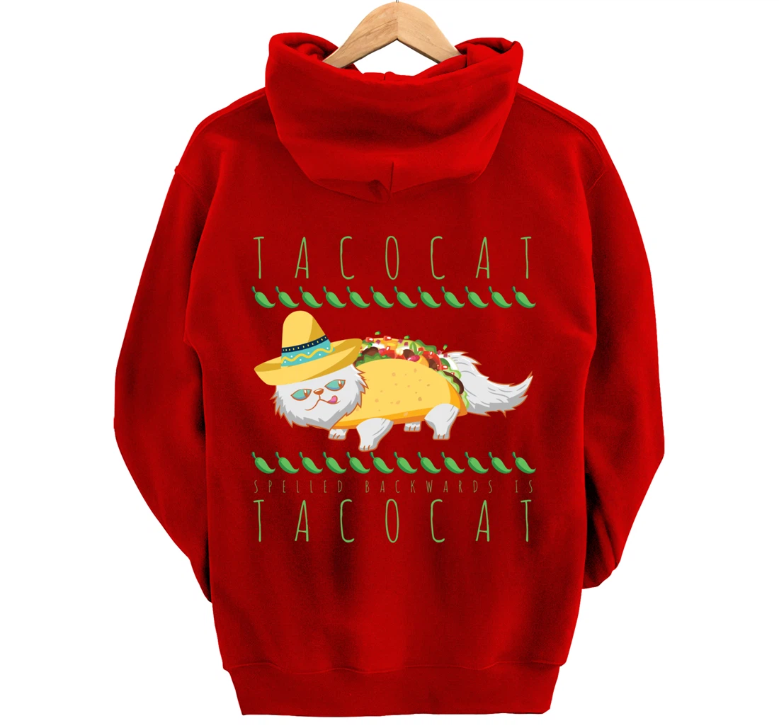 Tacocat Spelled Backward Is Tacocat Funny Mexican Cat Tacos Pullover Hoodie