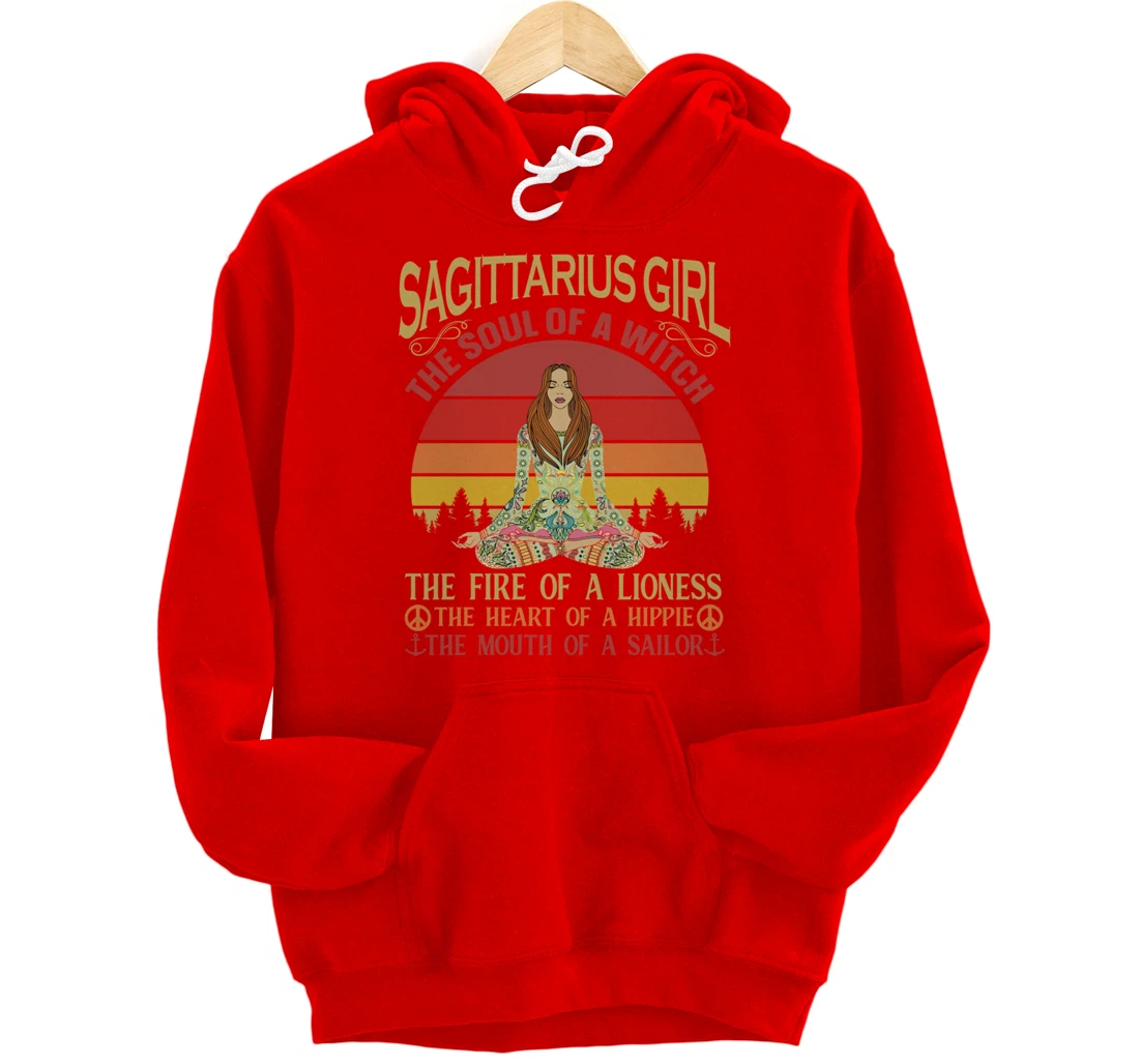 Sagittarius Girl Zodiac Star Sign Meditation Yoga Vintage Pullover Hoodie