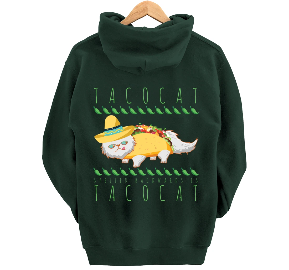 Tacocat Spelled Backward Is Tacocat Funny Mexican Cat Tacos Pullover Hoodie